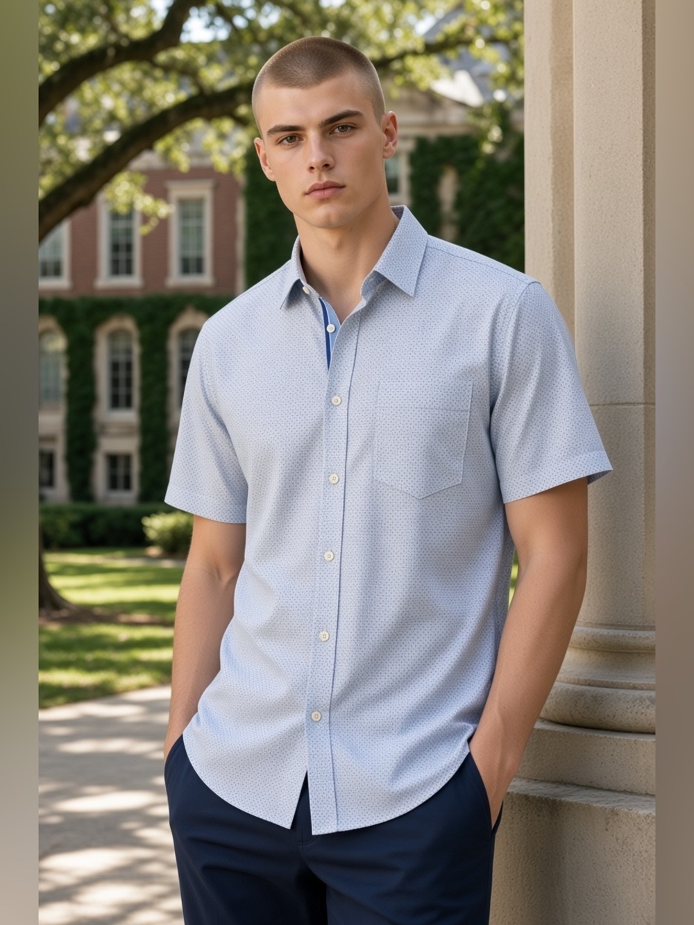 Banana Republic Light Blue Geometric Button Down Shirt Size M - Picture 3 of 17